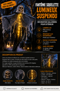 Fantôme Squelette Lumineux LED à suspendre- Décoration Halloween Effrayante Extérieur &Jardin